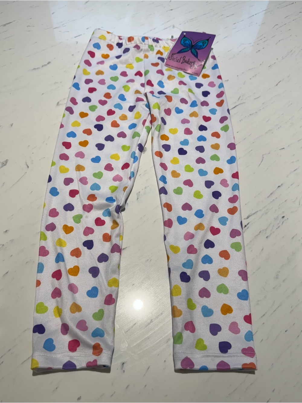 Girls' White Heart Print Leggings NWT